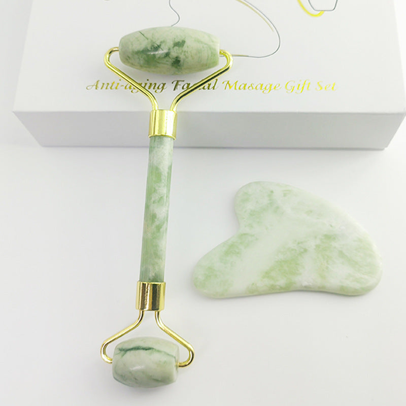 Gesichtsroller- und Gua-Sha-Set aus weißer Jade