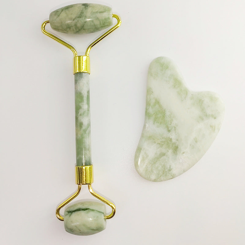 Gesichtsroller- und Gua-Sha-Set aus weißer Jade