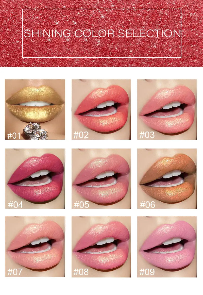 Perlmuttfarbener metallischer Goldlippenstift