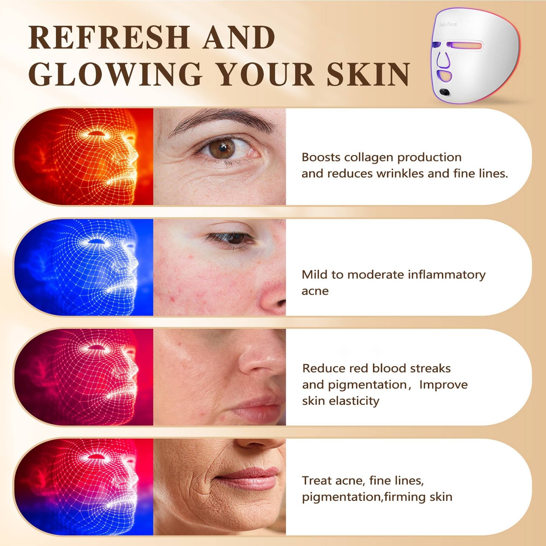 Máscara Facial LED Terapia de Luz Vermelha