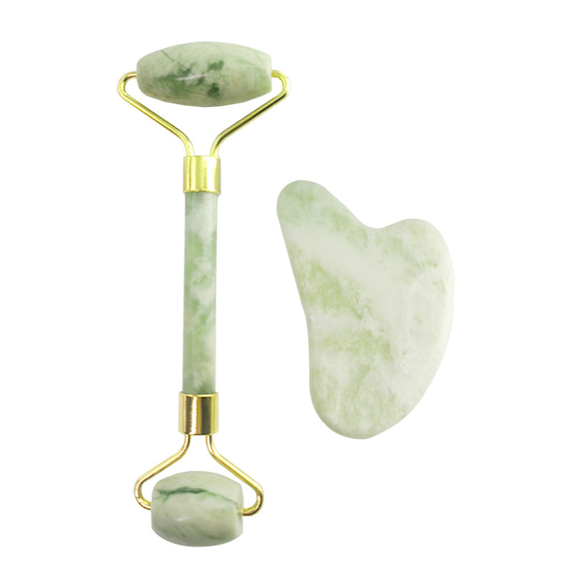 Gesichtsroller- und Gua-Sha-Set aus weißer Jade