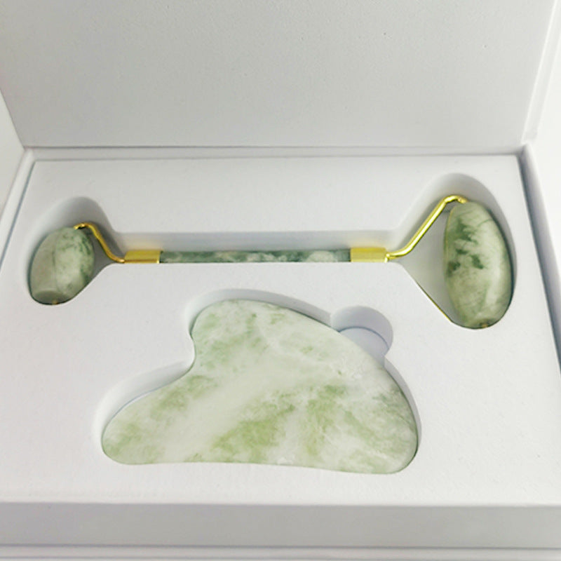Conjunto de Rolo Facial e Gua Sha de Jade Branca