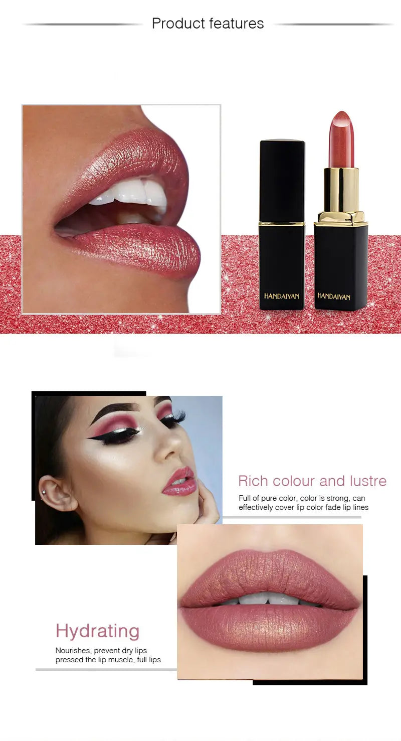 Perlmuttfarbener metallischer Goldlippenstift